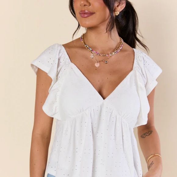 Pink Lily White Ruffle Sleeve Blouse - Picture 1 of 6